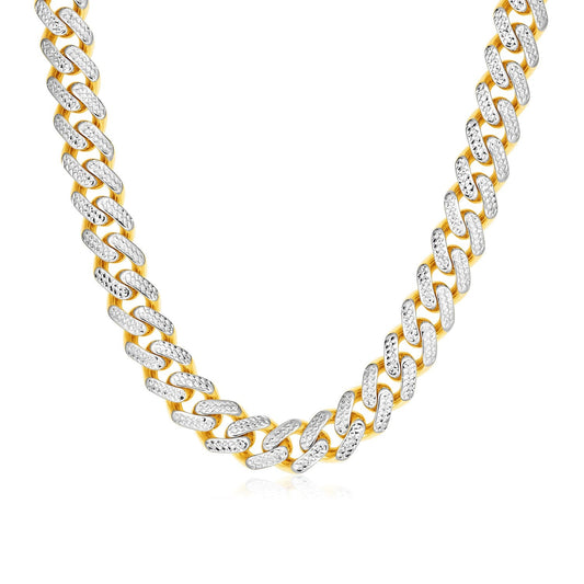 14k Two Tone Gold Miami Cuban Chain Necklace with White Pave-0