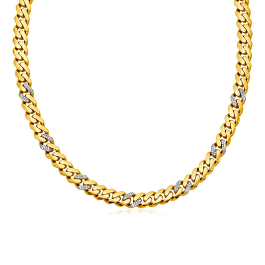 14k Yellow Gold 18 inch Polished Curb Chain Necklace with Diamonds-0