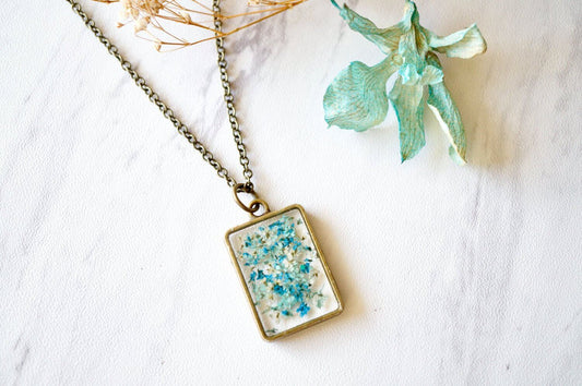 Flower Resin Necklace in Teal Mint Blue Mix of Real Pressed | Teal Blue Flower Resin Necklace | Pressed Floral Jewelry